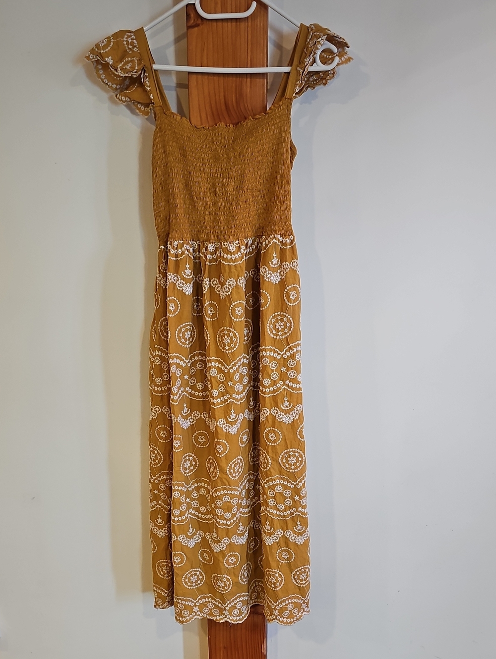 Rebellion Mustard Midi Dress with White Floral Embroidery